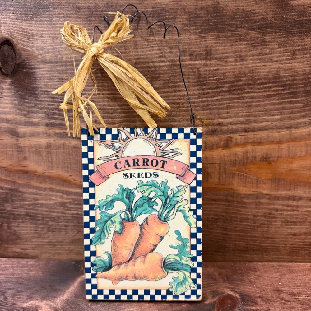 Wangs International Painted Wood Carrot Seed Pack Note Holder Wire Hanger Raffia